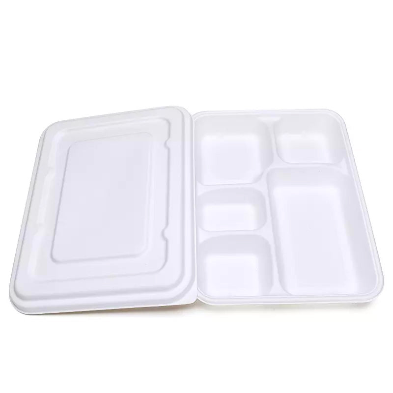 Bagasse 5 Compartment Lunch Box with Lid Any Size Customization OEM/ODM