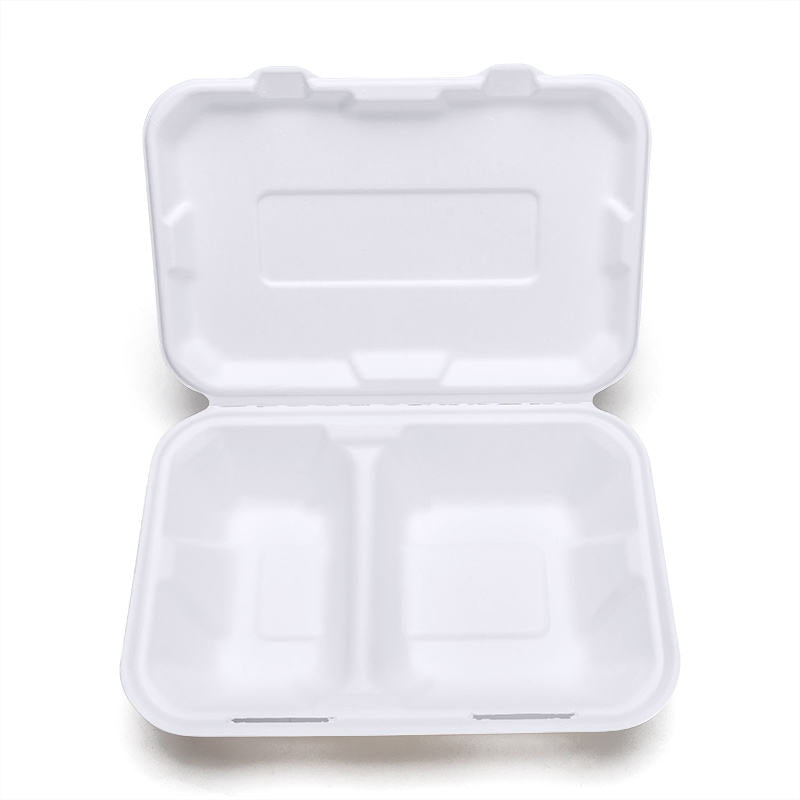 Bagasse Fiber Biodegradable Containers With Lids  9"x6" (2-Compartment Boxes) For Takeout MOQ 50pcs/1unit Wholesale and Customization